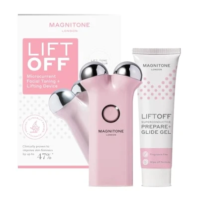 Imagen de MAGNITONE Dispositivo de tonificación facial microcorriente Lift Off, rosa, recargable por USB, con gel superconductor Prepare + Glide 60 ml Lifting en casa (rosa)