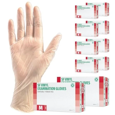 Imagen de guantes de vinilo 1000 pcs 10 cajas (M, Transparente), examen desechables, libres látex y polvo, sanitarios para la limpieza cocina, no estéril