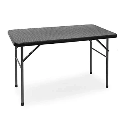 Imagen de Relaxdays Mesa Terraza Plegable Bastian, Rectangular, 74x121,5x61,5cm, Efecto Ratán, para Exterior, Mesita Jardín, Negro