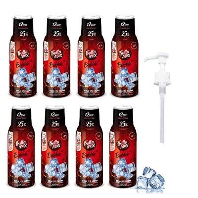 Imagen de 8 paquetes FruttaMax Concentrado de jarabe frutas Menos azúcar con un 50% contenido fruta adecuado para máquina refrescos (8 x 500 ml) Cola)