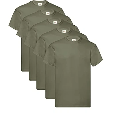 Imagen de Fruit of the Loom Camiseta original para hombre (5 unidades), 5 Olive + 1 Bloc de notas compra, XL