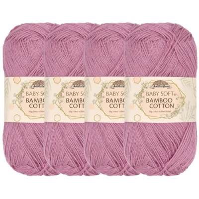 Imagen de JubileeYarn Hilo de algodón bambú suave para bebé, madeja 50 g, azúcar, 4 madejas