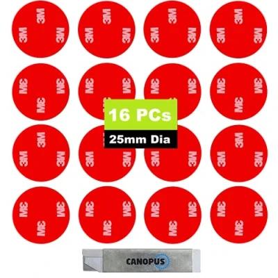 Imagen de CANOPUS Almohadillas Adhesivas 3M ExtraFuerte, 16 PZas, Redondo (25mm Dia) Impermeable Cinta Doble Cara, almohadilla adhesiva de montaje, Ideal para uso en Automóvil, Interior y Exterior