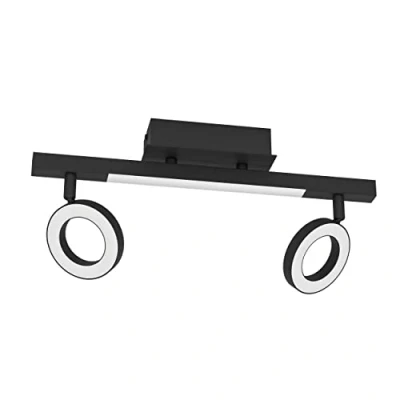 Imagen de Eglo LED Cardillio 2, 2 focos de techo, lámpara luces con orientables, luminaria plástico y metal en negro, reflector blanco cálido