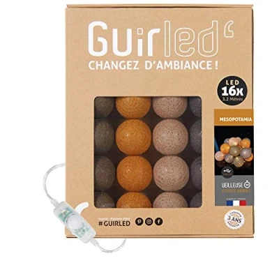 Imagen de GuirLED Guirnalda luminosa bolas de algodón LED USB Luz noche para bebé 2h Adaptador corriente dual 2A incluido 3 intensidades 16 1,6m Mesopotamia