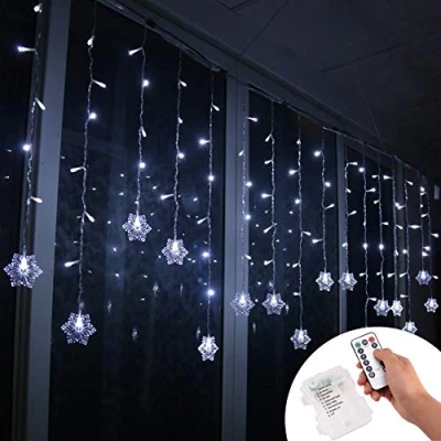 Imagen de Klighten Cortina de Luces LED Decoración, 3.5 * 0.65M 96 LEDs Cortinas Luz Impermeable, 8 Modos Perfecto Fiestas, Bodas, Casa, Jardín, Decoración Navidad, Blanco Frio