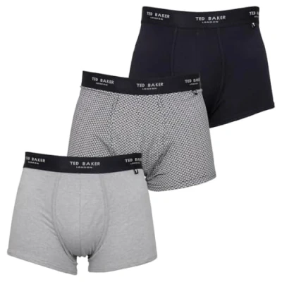 Imagen de Ted Baker bóxer Hombre Paquete Tres Azul/Gris/Azul Geométrico Desteñido L