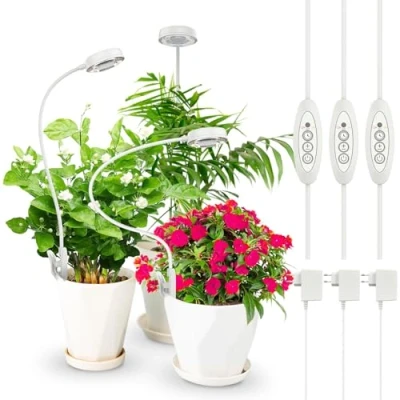 Imagen de SANSI Lámparas de Plantas, 48 LED Luz Crecimiento Espectro Completo 4000K, Lámpara Cultivo Interior con Temporizador Automático 3H/6H/12H y 4 Brillo para Plantas Pequeñas (3Piezas)