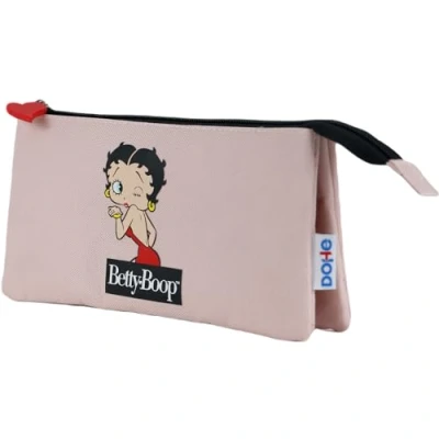 Imagen de Dohe Estuche escolar 3 Compartimentos Cierre de Cremalleras, Licencia Oficial, Poliéster Resistente, 23x12x2,5 cm, Material Betty Boop Rosa
