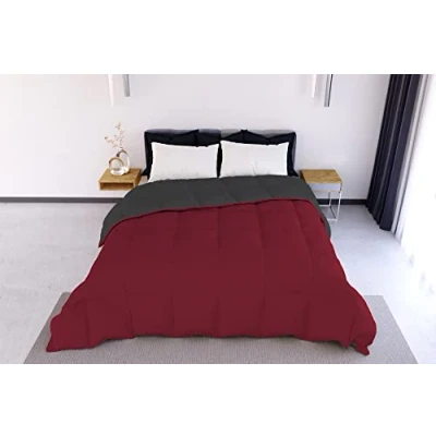 Imagen de Italian Bed Linen Elegant Colcha de Invierno, Burdeos/Gris Oscuro, 260x260 cm