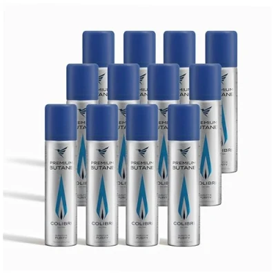 Imagen de Colibri Pack de 12 Botellas Gas Butano Puro al 100%, Recarga para Encendedores y Mecheros, 90ml c/u
