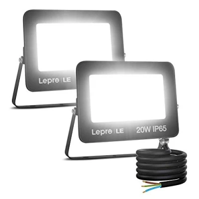 Imagen de Lepro Foco LED Exterior 20W 1700 lúmen, Luces Blanco Frío 5000K, Ángulo de Haz 110, Luz Seguridad Impermeable IP65, Proyector para Jardín, Patio, Parque, Garaje, 2Pcs