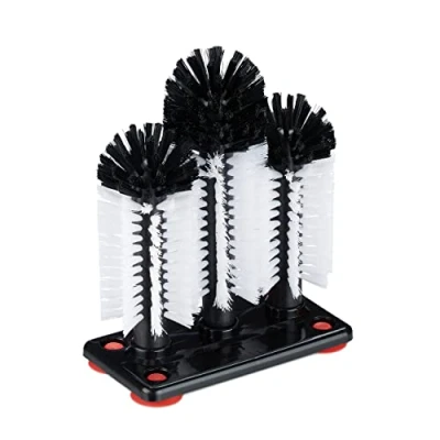 Imagen de Relaxdays Cepillo Limpia Vasos con Ventosa, Lavavasos Hostelería, Manual, Bar, Fiesta, 22 x 18,5 9,5 cm, Blanco Negro