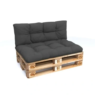 Imagen de POKAR 2 Cojines para Europalés/Europalet Impermeable: 1x Cojín Asiento 120x80x12cm +1x Respaldo 120x40x12cm, Espuma Fría, Sofá de Paletas, sin Palés, Antracita