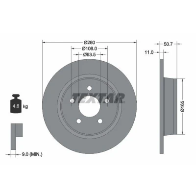 Imagen de TEXTAR PRO 92238903 Disco de freno 280 11 05/05 108 macizo revestido sin perno sujeción rueda, buje rueda FORD: C Max 2, KUGA 2