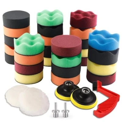 Imagen de SPTA 34Pcs 80mm Esponja Pulidora Lana Buffing Buffer Compuesto Kit Auto para automóvil con M14 de Adaptador Taladro + Disco Pulido Cepillo Limpieza