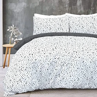 Imagen de Sleepdown Juego de Funda edredón Reversible Lunares, Color Negro, Blanco, Cama, Suave, fácil Cuidado, superking (220 x 260 cm)