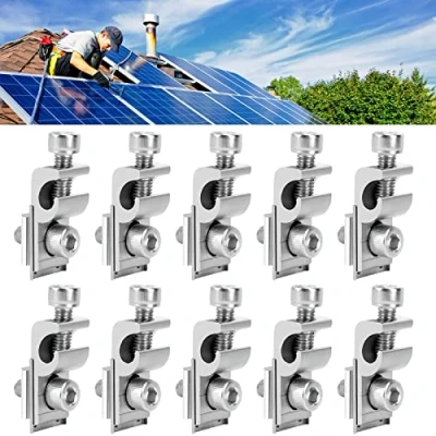 Imagen de 8pcs Ajustable Abrazadera de Extremo Solar, Kit soportes para Sistemas Montaje Paneles Solares, Resistente a la Corrosión, al óxido,Clips Puesta Tierra Panel Techo/Piso/Cochera