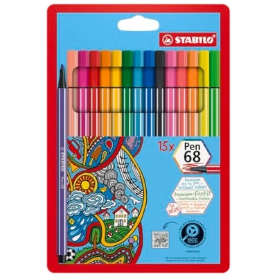 Imagen de Rotulador premium STABILO Pen 68 Estuche con 15 colores
