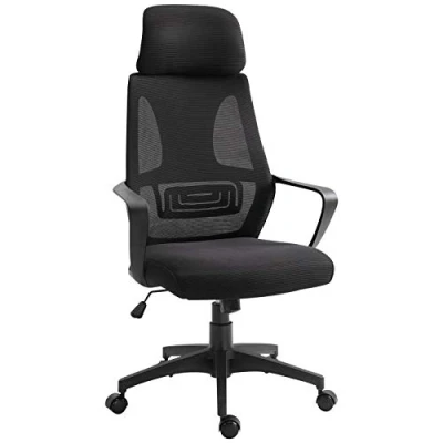 Imagen de Vinsetto Silla de Oficina Escritorio Ajustable con Respaldo Reposabrazos Reposacabezas Ruedas y Función Basculante Carga 120 kg 64x55x116 126 cm Negro