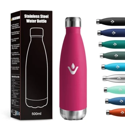 Imagen de Cantimplora Termica 500ml, Botella sin BPA, de Agua Acero Inoxidable con Doble Pared, Termo Reutilizable para Colegio, Oficina, Senderismo, Deporte, Viajes, Interior o Exterior