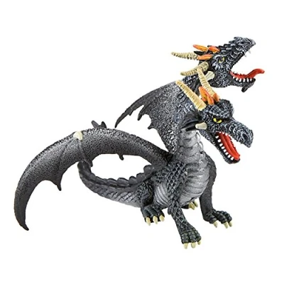 Imagen de Bullyland 75597 Figura, dragón con 2 Cabezas, Aprox. 13 cm de Altura, figura Pintada a Mano, Libre PVC, para niños el Juego imaginativo, Color Negro/Gris, Medium (75597)
