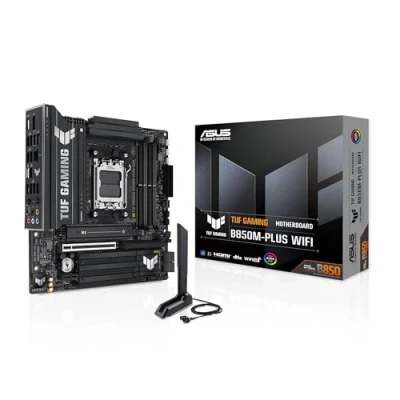 Imagen de ASUS TUF Gaming B850M PLUS WiFi Placa Base AMD mATX, 14+2+1 etapas de alimentación DrMOS 80A, DDR5, PCIe 5.0, 3 Ranuras M.2, 6E, Realtek 2.5Gb Ethernet, DisplayPort, HDMI, Aura Sync