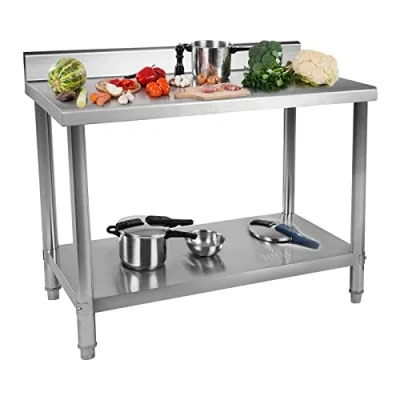 Imagen de Royal Catering RCAT 100/70 N Mesa de Trabajo Acero Inoxidable con Antisalpique (100 x 70 85 cm, Capacidad Carga 95kg, Pies Ajustables, Inoxidable)