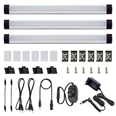 Imagen de AIBOO Juego de 3 Barras LED Regulables con Interruptor, Cocina Debajo La Luz del Gabinete, Luces Barra para Encimera Atenuador Dial, Iluminación Armario(Blanco Frio 6000K)