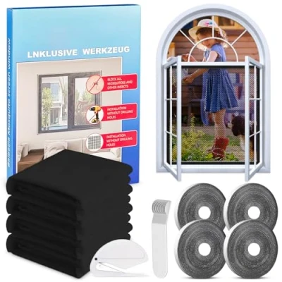 Imagen de Mosquiteras para Ventanas 4 Set, Mosquitera Ventana, Autoadhesiva, sin taladrar ni atornillar, velcro todas las ventanas, tragaluces(150x180cm)