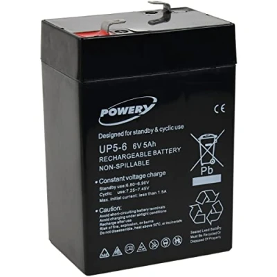 Imagen de Powery Batería de Gel para Coche Infantil Peg Perego Feber Injusa Smoby Diamec 6V 5Ah (reemplaza a 4Ah 4,5Ah)