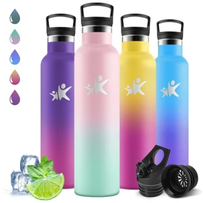Imagen de Motswedi Botella Termica 1 litro, Frio/Calor, Termica, a Prueba Fugas, Cantimplora, sin BPA, Agua Gimnasio, de para Deporte, Oficina, Rosa Claro &amp; Verde