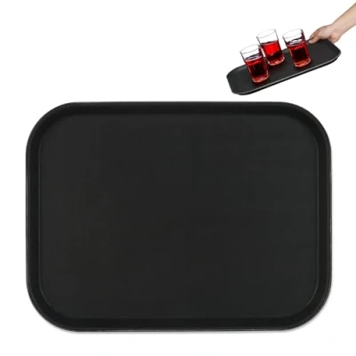 Imagen de Relaxdays Bandeja Bar, Superficie Antideslizante, Plato Rectangular Camareros, Bebidas, Gastronomía, 41 x 30 cm, Negro, Caucho