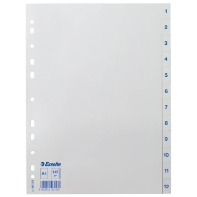 Imagen de Esselte A4 Índice de 1 12 Pestañas, Azul &amp; Blanco, Pestañas Plástico Resistente con Carátula Índice, 100153