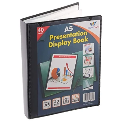 Imagen de libro expositor de carpeta certificado A5, 40 bolsillos plástico, presentación con fundas Poly (tamaño bolsillos, 80 vistas, 1 exhibición)