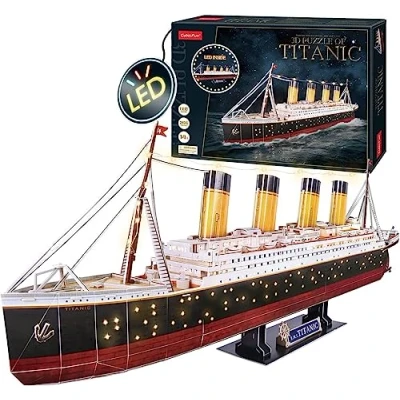 Imagen de Party Town Puzzle 3D Maqueta Titanic LED Maquetas de Barcos Adultos Y Niños Barco 266 Piezas Puzzles para Montar