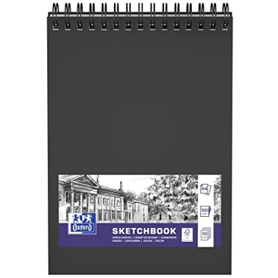 Imagen de Oxford Cuaderno de bocetos (A4, 50 hojas, 100 g, doble espiral, tapa dura), color negro