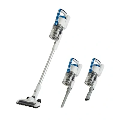 Imagen de Amazon Basics Aspiradora sin cable 2 en 1 de 350 W con motor CC escobillas, 0,7 l, blanco y azul