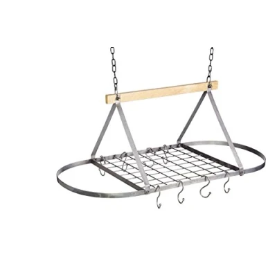 Imagen de KitchenCraft Estante Industrial para Ollas de Cocina, Techo con 8 Ganchos Colgar Ollas, Sartenes y Utensilios, Gris Madera, 42 x 18cm, 1 Cantidad