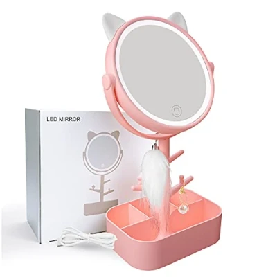 Imagen de espejo de maquillaje, el iluminado con pantalla táctil ajustable, tocador luces para dormitorio y viajes