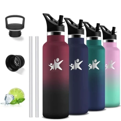 Imagen de Botella Agua Acero Inoxidable, 750ml Termica, sin BPA, Cantimplora con Pajita, A Prueba de Fugas, Garrafa Doble Aislamiento, Termo Agua, Botellas para la Escuela, Oficina, Viajar