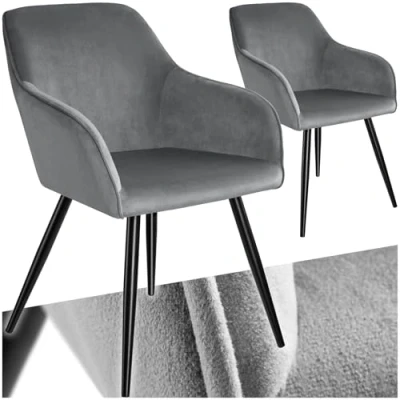 Imagen de TecTake® Silla Tapizada en Terciopelo, Sillas de Comedor Ergonómicas y Versátiles, Gran Estabilidad Capacidad Carga, Cocina Elegante 2 Gris/Negro