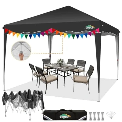 Imagen de COBIZI Carpa Plegable 3x3 m, Carpas para Exteriores Cenadores Jardin, De Camping,Gazebo ProteccióN UV 50+, con Techo Corrugado,Pergolas Jardin Bolsa Transporte,Negro