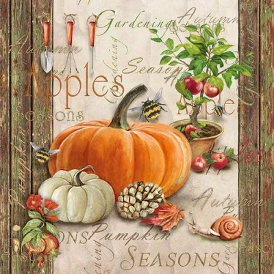 Imagen de 20 servilletas de jardín para otoño, calabaza, manzanas, árbol, abeja, 33 x cm