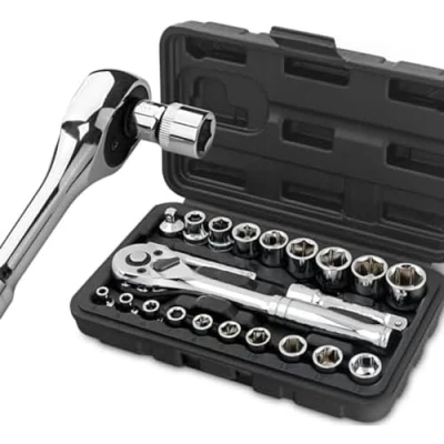 Imagen de Hi Spec Juego de Llaves Vaso Métricas 22 Piezas 1/4 y 3/8 Pulgadas con Trinquete, Barra Extensión en Estuche Compacto. Kit Herramientas para Bricolaje, Automóvil