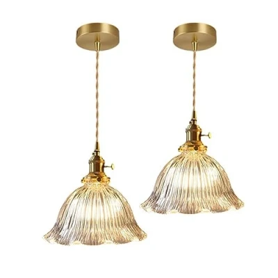 Imagen de FROIDEXG Luz Colgante Mini Lámpara De Vidrio Cúpula Rayado Transparente Semi incrustado Techo Ajustable Para Sala Estar Comedor Dormitorio 1 Paquete / 2 Paquetes