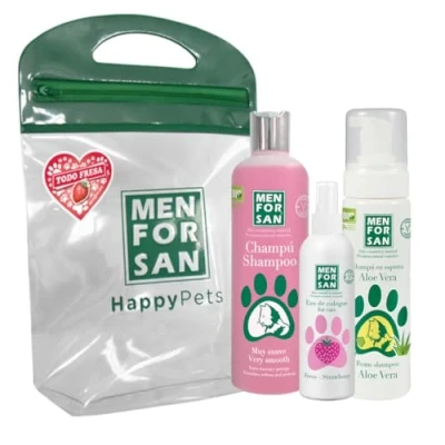 Imagen de MENFORSAN Pack Higiene y Belleza para Gatos Menforsan, Champú muy suave 300ml, Colonia Fresa 125ml, en Espuma Perros 200ml, Rico Aroma a