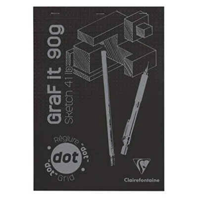 Imagen de Clairefontaine 96844C Bloc Agrafé GraF&#039;it 80 Feuilles Papier Dessin Croquis Réglure pointillés DOT Détachables A4 21x29,7 cm 90g Couverture Noire