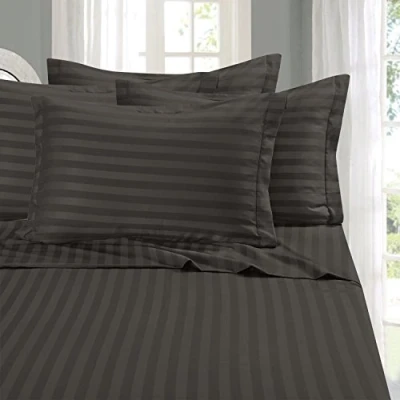 Imagen de Elegant Comfort Suave y Acogedor. 1500 Hilos Juego de sábanas 6 Piezas Damasco a Rayas Calidad egipcia, Resistente Las Arrugas, Microfibra, Gris, California King,