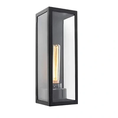 Imagen de Qazqa Aplique moderno rectangular negro vidrio IP44 ROTTERDAM LONG/Alargada/Rectangular Adecuado para LED Max. 1 x 60 Watt